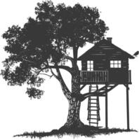 silueta árbol casa negro color solamente vector