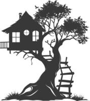 Silhouette Tree house black color only vector