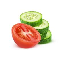 Fresh tomato and sliced cucumber isolated on white background photo