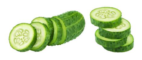 Sliced cucumber isolated on white background with clipping path photo