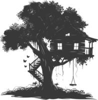 Silhouette Tree house black color only vector