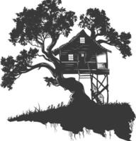 silueta árbol casa negro color solamente vector