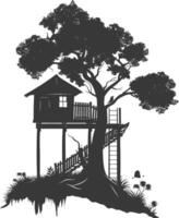 Silhouette Tree house black color only vector