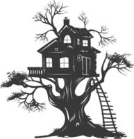 Silhouette Tree house black color only vector