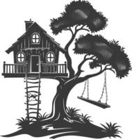 Silhouette Tree house black color only vector