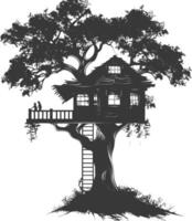 Silhouette Tree house black color only vector