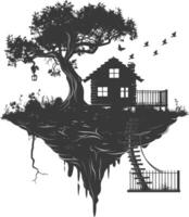 silueta árbol casa negro color solamente lleno vector