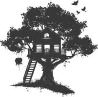 silueta árbol casa negro color solamente vector