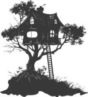 Silhouette Tree house black color only vector