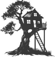 Silhouette Tree house black color only vector