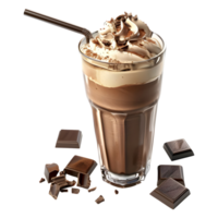 3d interpretazione di un' cioccolato shake nel un' bicchiere su trasparente sfondo png