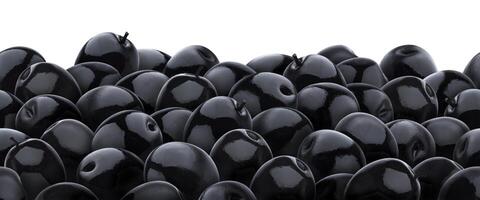 Heap of black olives isolated on white background. Seamless pattern. photo