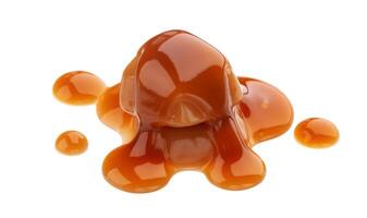 Caramel candies and caramel sauce isolated on white background photo