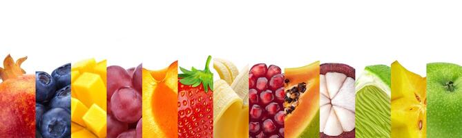 Collage of fruits isolated on white background with copy space photo
