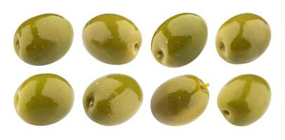 Green olives isolated on white background with clipping path photo
