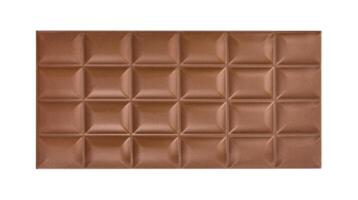 Milk chocolate bar isolated on white background, top view photo