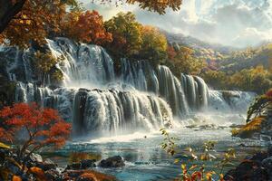 Beautiful majestic waterfall in natural nature, national park attraction photo