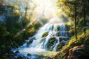 Beautiful majestic waterfall in natural nature, national park attraction photo