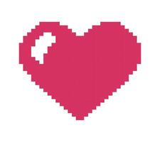 Pixel pink heart art. Symbol of Love consists of square. Health icon in 8-bit game. Cupid, passion, like. Valentine Day. Isolated element. Game UI, User Interface. Color illustration vector