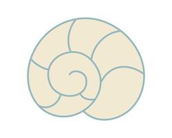 White seashell, spiral shell. Marine underwater swirling sea shell of round spiral shape. Symbol ocean, natural world. Snail House. Isolated. Color image outline. Flat design. illustration vector