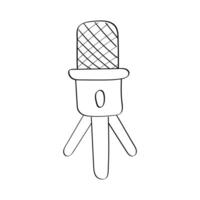 Contour Microphone. Desktop mic on stand, tripod. Professional audio, speech or podcast recording, broadcasting equipment. Isolated on white background. Blogger records. illustration. Doodle vector