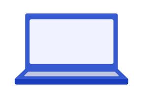 Blue Isometric Laptop with blank screen for inserting text. Portable computer. Office equipment. Front view. IT technology. PC with display, keyboard. Color image. Isolated object. illustration vector