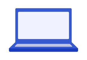 Blue Isometric Laptop with blank screen for inserting text. Portable computer. Office equipment. Front view. IT technology. PC with display, keyboard. Color image. Isolated object. illustration vector