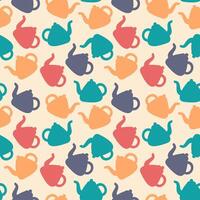 Pattern of multi-colored silhouettes of a teapot. Kettle. Kitchen seamless print for tea party. Kitchenware. Simple view Utensils. Tea ceremony. Color image. Flat design. illustration vector