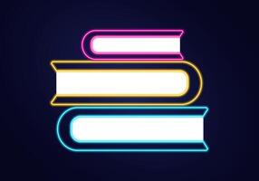 Neon icon stack of books. Outline symbol on a dark background. Reading literature. Knowledge, study. Encyclopedia, textbooks. Library. Illuminated color. Isolated object. illustration vector