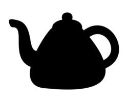 Black silhouette of teapot. Kettle on white background. The shape of object for kitchen interior. Kitchenware. Simple view Utensils. Tea ceremony, tea party. Black and white. illustration vector