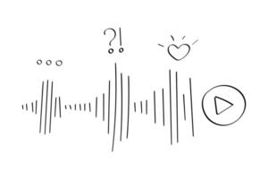 Voice message on social network, chat with reactions. Sound wave. Doodle frequency with different amplitude, radio signal, line waveform, volume level symbol. Music player. Sketch. illustration vector