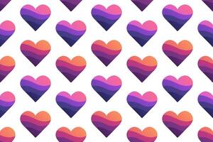 Pattern of multi-colored hearts with waves. Wrapping. Seamless print with love and like symbol on white background. Multi-level colors in element - purple, orange. Flat design. illustration vector