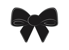 Black tied bow with white outline. Isolated silhouette. Decoration for gift. illustration. Knotted ribbon. Fashionable Hair Accessory. Hairpin. Knot vector
