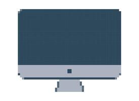 Pixel computer monitor in game. 8-bit display on a white background. 90s style. Screen. Monoblock. Technology, device. Retro style. Color image. Isolated object. illustration vector