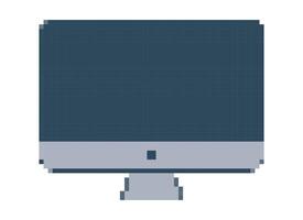 Pixel computer monitor in game. 8-bit display on a white background. 90s style. Screen. Monoblock. Technology, device. Retro style. Color image. Isolated object. illustration vector
