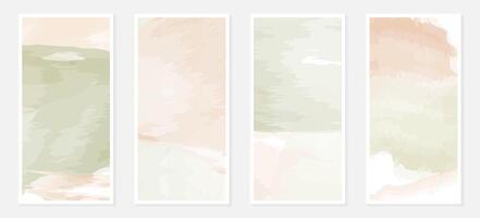 Watercolor Brush Strokes set of Banner templates for marketing, social networks. Neutral natural background. Smeared green, beige paint. Collection colored Pastel image. Backdrops. illustration vector
