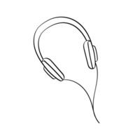 Contour wired headphones isolated. Doodle linear earphone. Music gadget. Device Listening to podcast. illustration. Technology for audition songs. Outline sketch. Simple drawn. vector