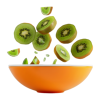 3D Rendering of a Kiwi in a Bowl on Transparent Background png