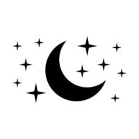 Crescent moon with stars icon on white background. Night icon. Crescent moon icon. Minimalist style. vector