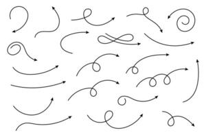 Collection of line arrows. Set simple curved hand drawn arrows. Collection of pointers. vector