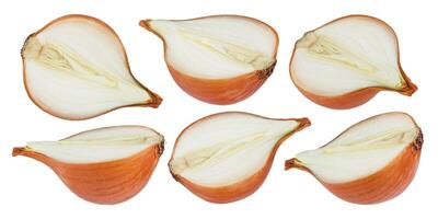 Sliced onion isolated on white background. Collection photo