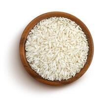 Rice groats isolated on white background, top view photo