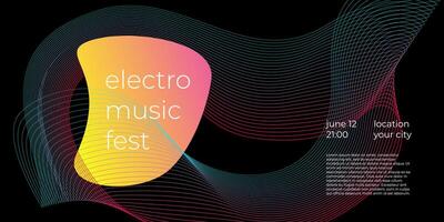 Electronic music festival horizontal banner with colorful abstract linear gradient and liquid wave shape. Futuristic electro sound fest club party flyer design template. Digital creative cover. Eps vector