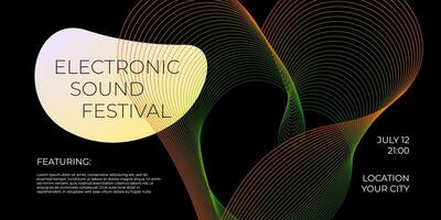 Electronic music festival party horizontal banner with colorful abstract linear gradient. Futuristic electro sound fest club flyer liquid outline wave shape design template. Digital dance cover. Eps vector