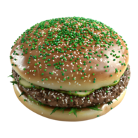 3D Rendering of a Burger with Green Dots on it on Transparent Background png