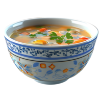 3d representación de un sopa en un cuenco en transparente antecedentes png