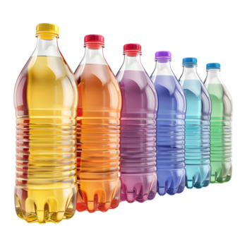 3d interpretazione di un' colorato acqua bottiglie nel un' riga su trasparente sfondo png