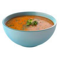 3d representación de un sopa en un cuenco en transparente antecedentes png