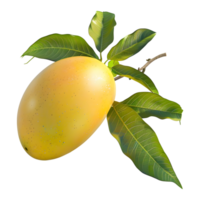 3d tolkning av en mango med löv på transparent bakgrund png