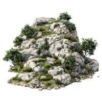 3d representación de un apilar en rocas con árbol en transparente antecedentes png